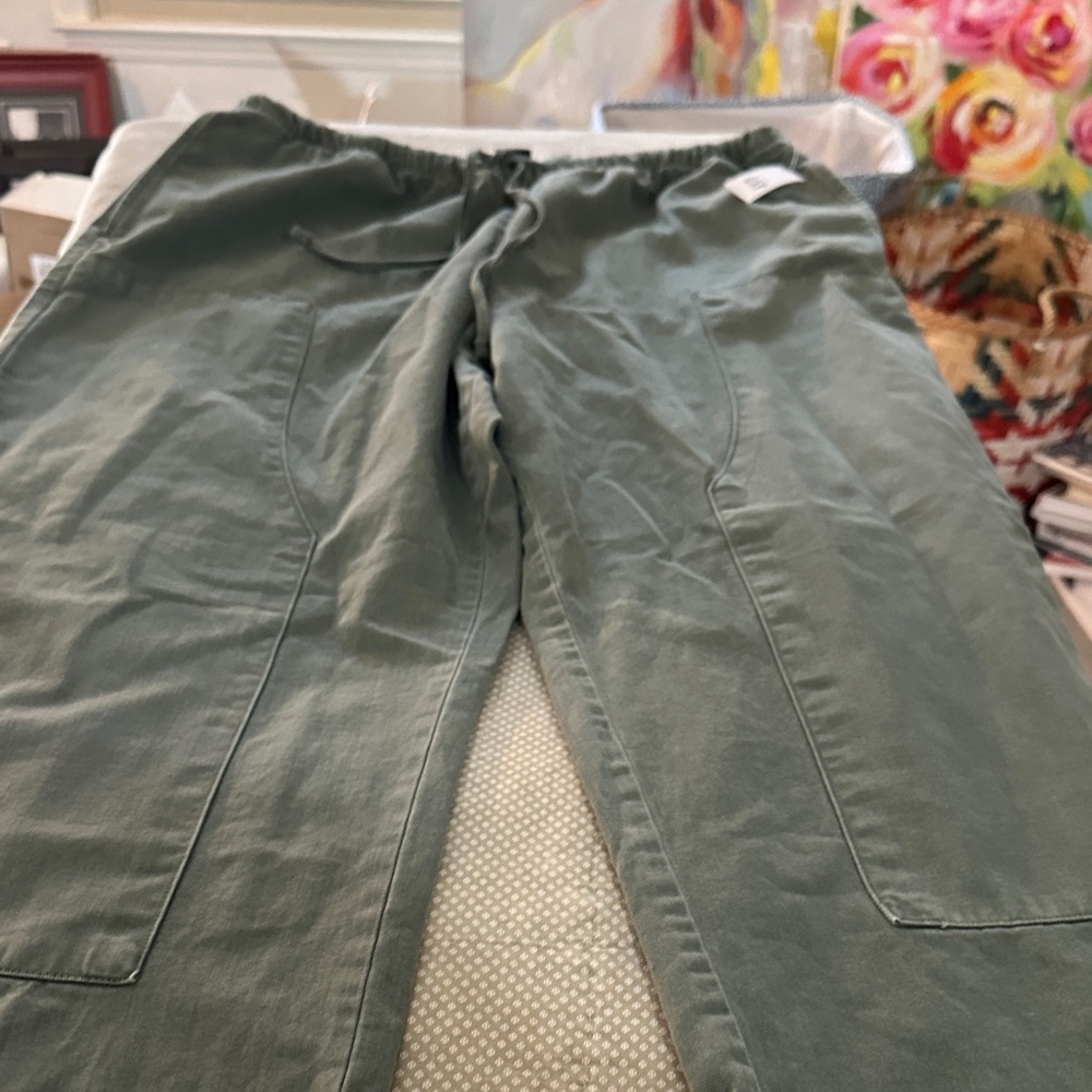 GAP Women's Wide-Leg Drawstring Pants in Olive Green
